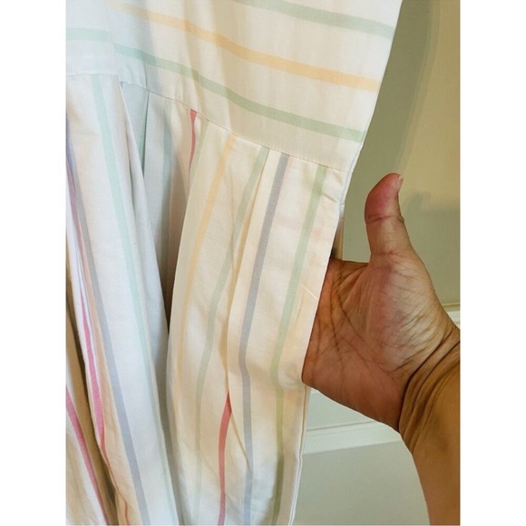 LAKE Size S Parasol Pleated Dress White Pastel Stripe Short Sleeve - Picture 8 of 14